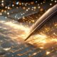 A quill writing over a magical script with Francesca Gardiners face emerging from sparkles 80x80